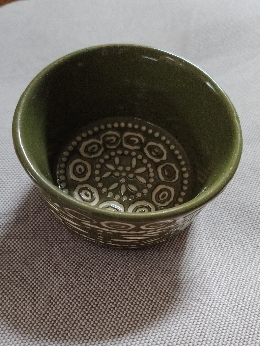 Temp-Tations Olive Green Ceramic Bowl with White Floral Mandala